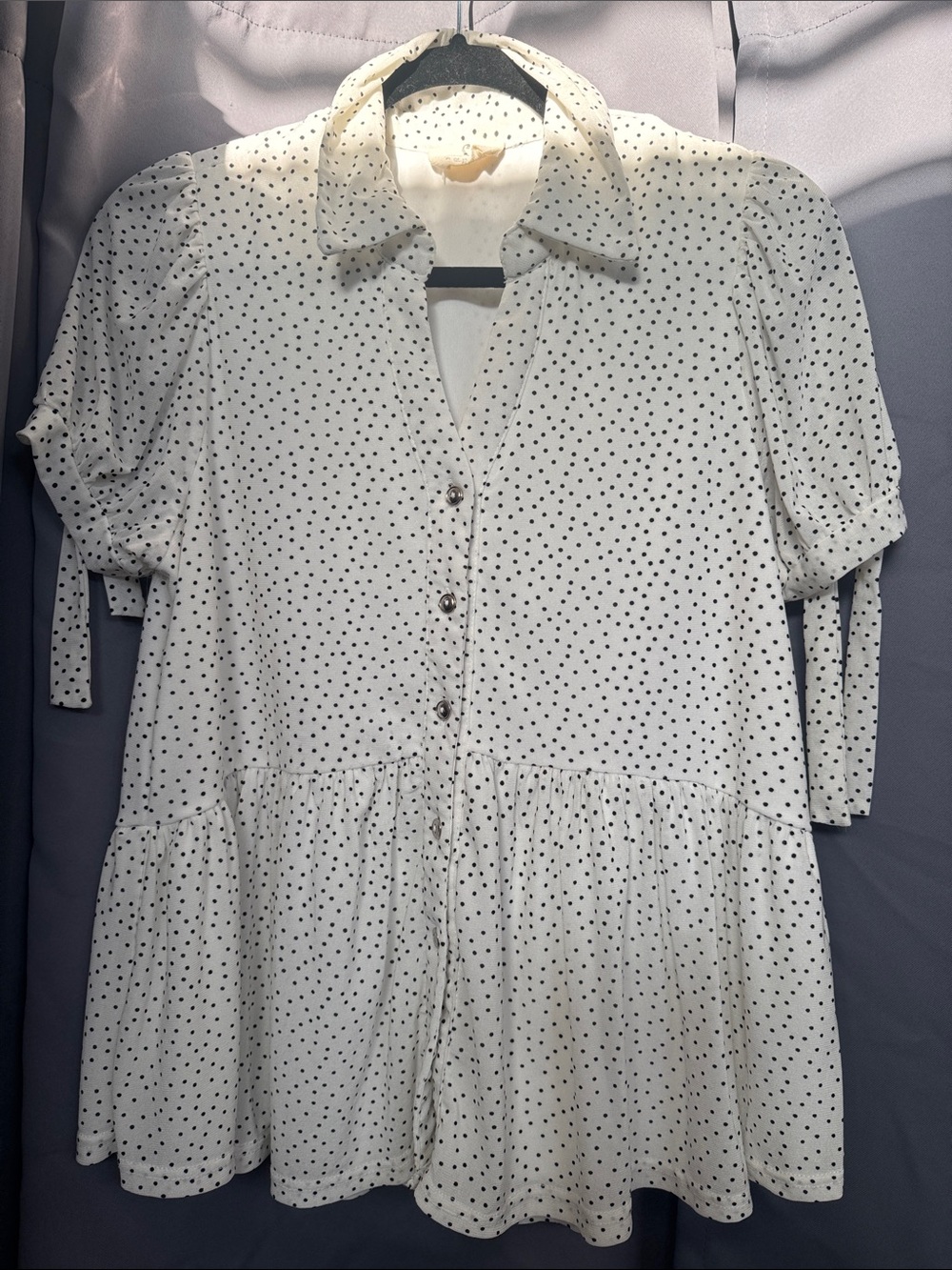 Polka Dot Button-Front Midi Top in White and Black